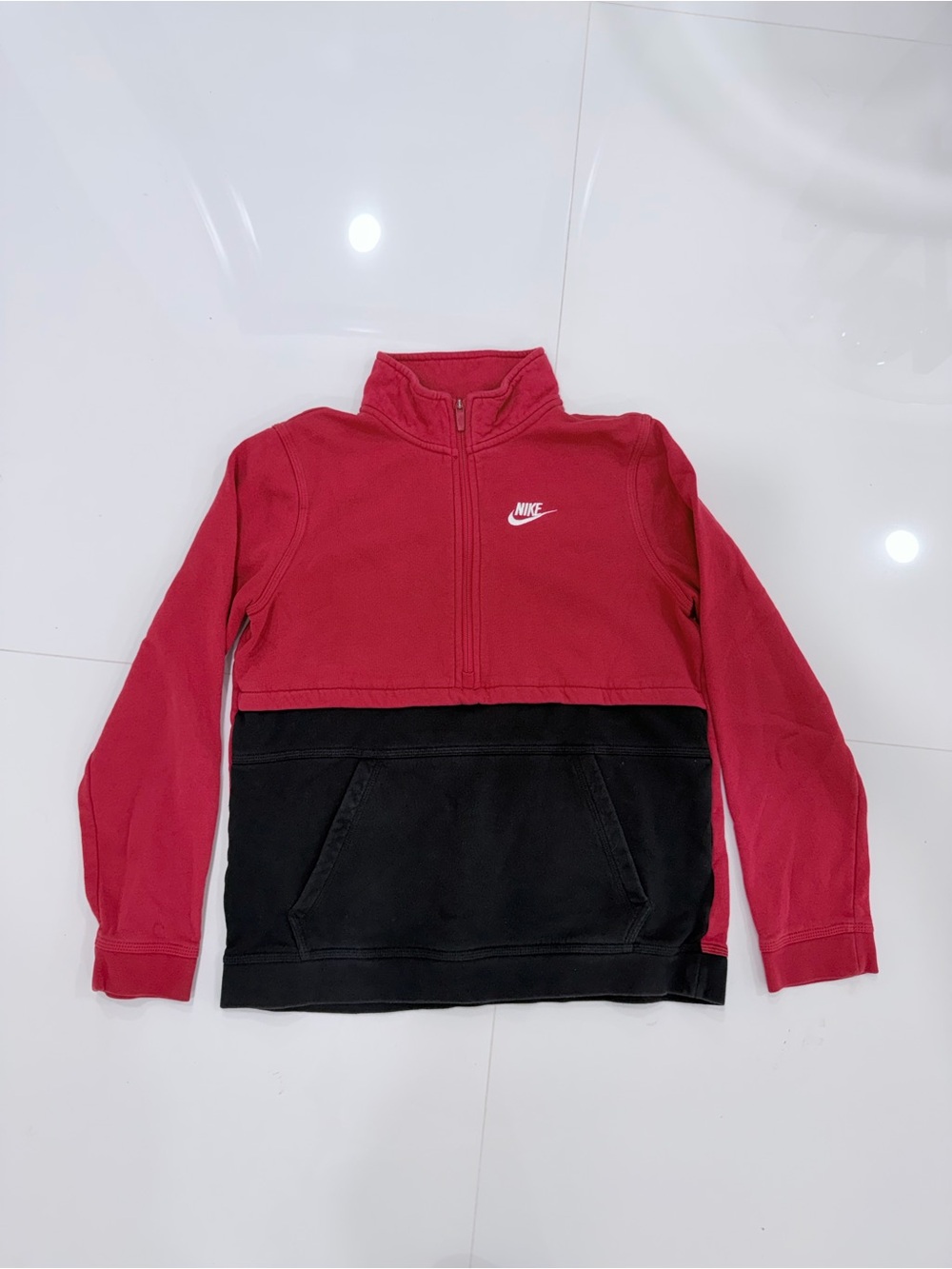 Nike Vintage Red & Black Quarter Zip Fleece Hoodie Swoosh Pullover